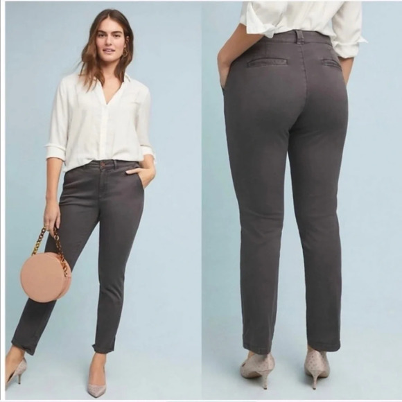 Anthropologie Chino Relaxed Trouser Pants in Gray - Picture 1 of 11